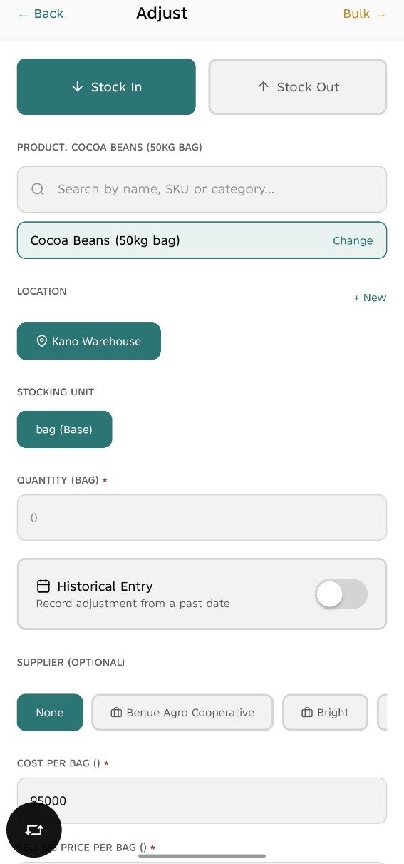 Zaena Inventory screen — real screenshot